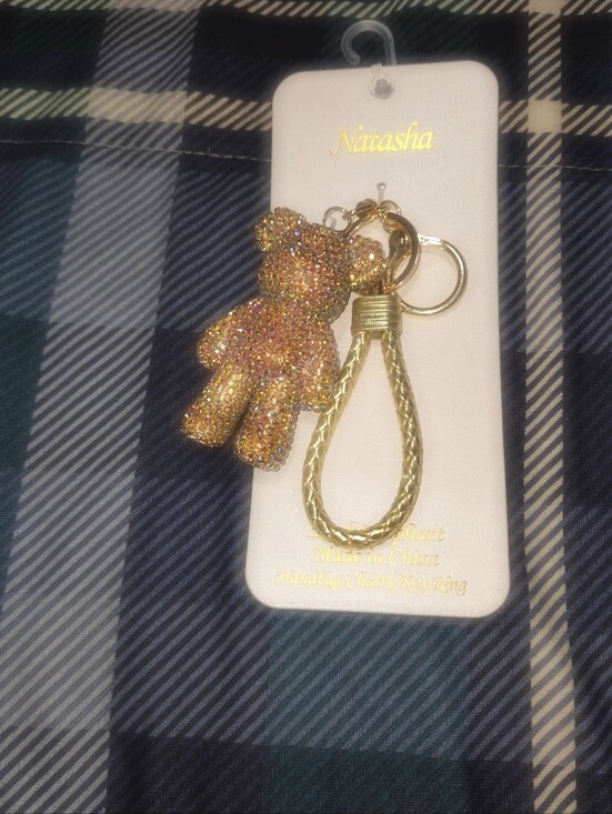 Natasha Couture Accessories - Natasha Couture Gold Glitter Bear Keyring with Braided Loop